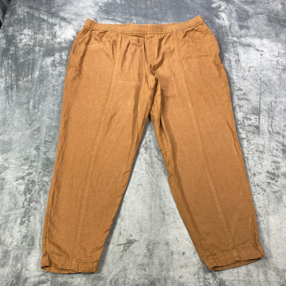 Old Navy Pants Women XL Tapered Leg Linen Blend Orange Butterscotch Pleated